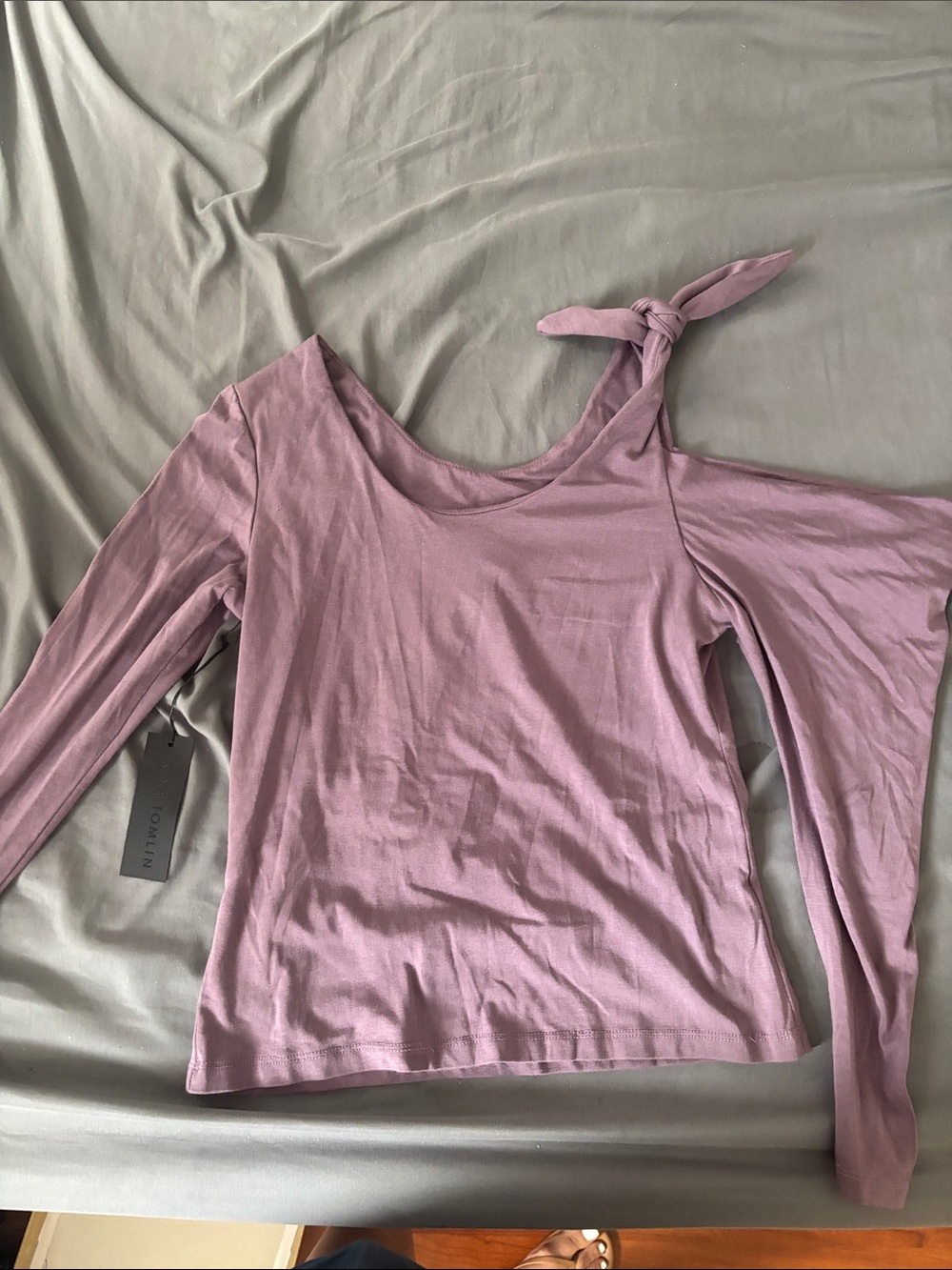 Asymmetrical Knot-Shoulder Long Sleeve Top - Dusty Mauve